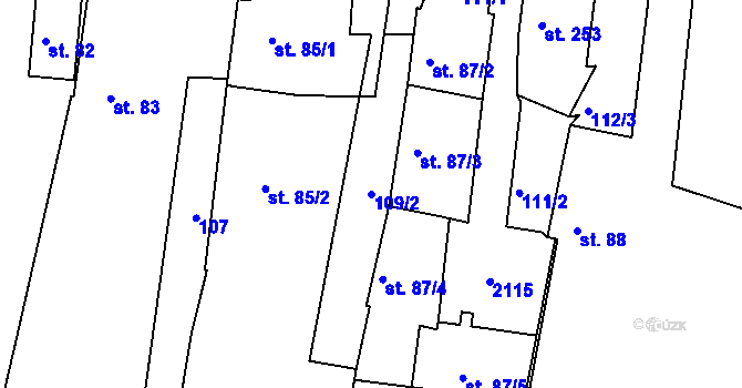 Parcela st. 109/2 v KÚ Tlumačov u Domažlic, Katastrální mapa