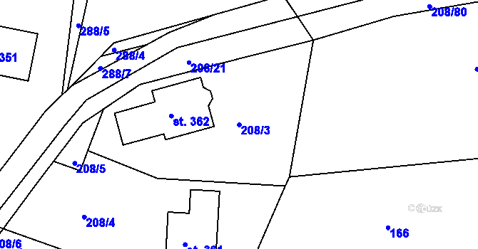 Parcela st. 208/3 v KÚ Tlumačov u Domažlic, Katastrální mapa