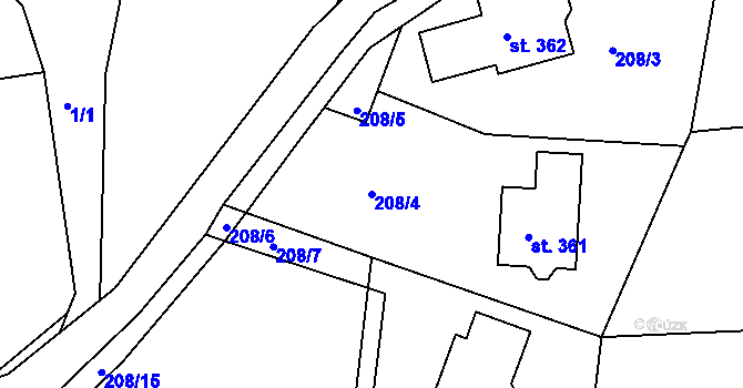 Parcela st. 208/4 v KÚ Tlumačov u Domažlic, Katastrální mapa