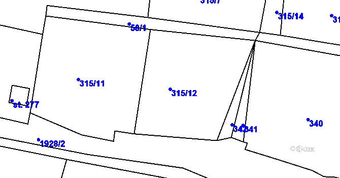 Parcela st. 315/12 v KÚ Tlumačov u Domažlic, Katastrální mapa