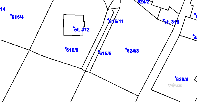 Parcela st. 615/6 v KÚ Tlumačov u Domažlic, Katastrální mapa