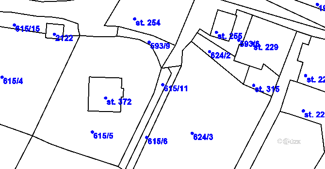 Parcela st. 615/11 v KÚ Tlumačov u Domažlic, Katastrální mapa