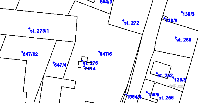 Parcela st. 647/6 v KÚ Tlumačov u Domažlic, Katastrální mapa