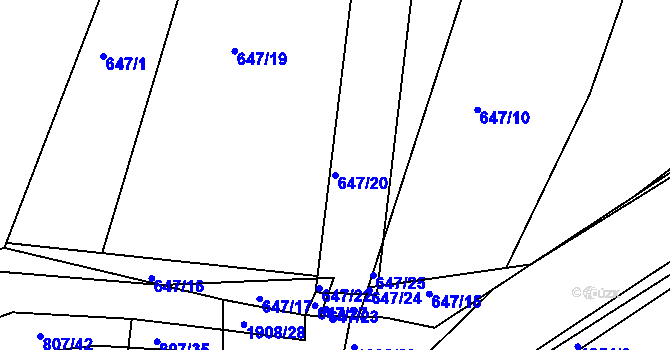 Parcela st. 647/20 v KÚ Tlumačov u Domažlic, Katastrální mapa