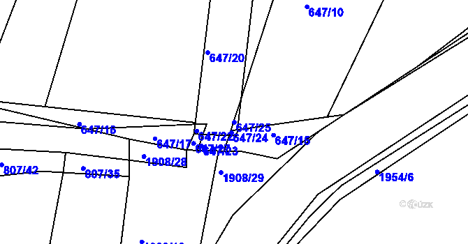 Parcela st. 647/25 v KÚ Tlumačov u Domažlic, Katastrální mapa