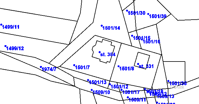 Parcela st. 354 v KÚ Tlumačov u Domažlic, Katastrální mapa