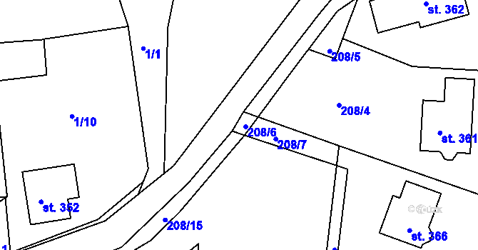 Parcela st. 208/6 v KÚ Tlumačov u Domažlic, Katastrální mapa