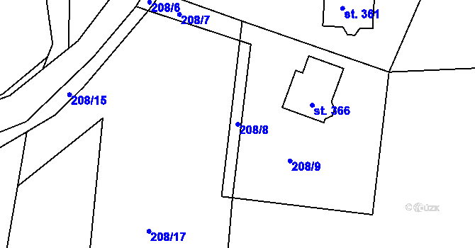 Parcela st. 208/8 v KÚ Tlumačov u Domažlic, Katastrální mapa