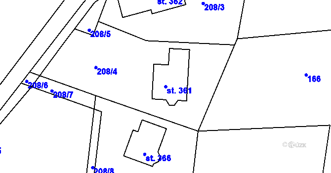 Parcela st. 361 v KÚ Tlumačov u Domažlic, Katastrální mapa
