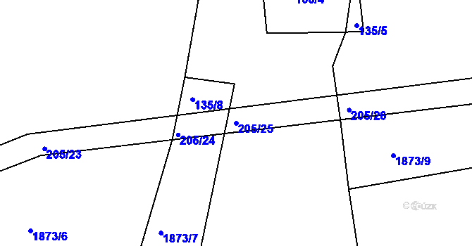 Parcela st. 205/25 v KÚ Tlumačov u Domažlic, Katastrální mapa