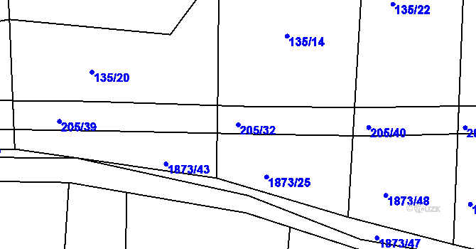 Parcela st. 205/32 v KÚ Tlumačov u Domažlic, Katastrální mapa