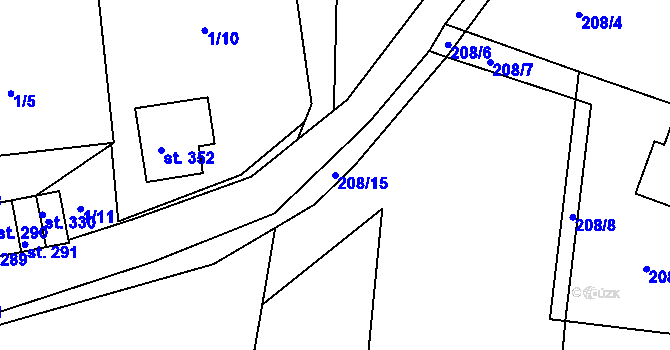 Parcela st. 208/15 v KÚ Tlumačov u Domažlic, Katastrální mapa