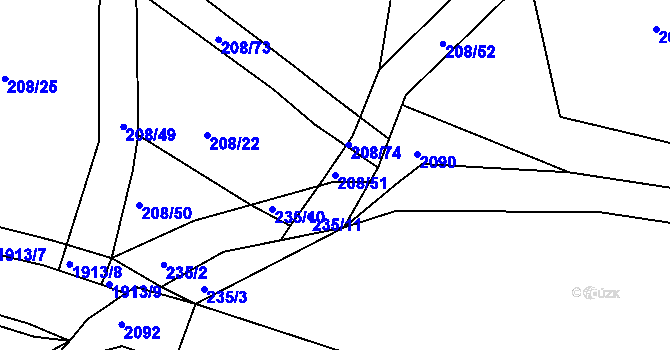 Parcela st. 208/51 v KÚ Tlumačov u Domažlic, Katastrální mapa