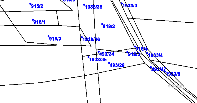 Parcela st. 493/24 v KÚ Tlumačov u Domažlic, Katastrální mapa