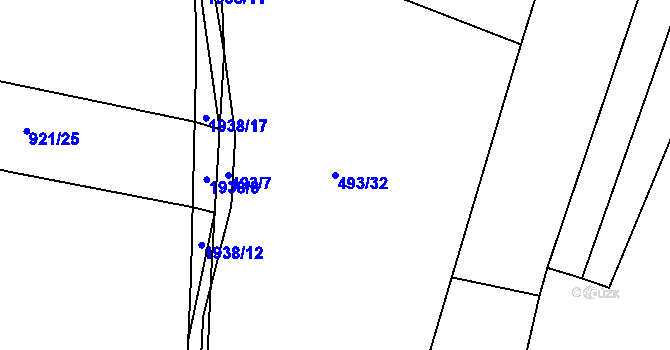 Parcela st. 493/32 v KÚ Tlumačov u Domažlic, Katastrální mapa