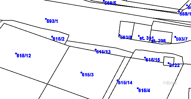 Parcela st. 615/13 v KÚ Tlumačov u Domažlic, Katastrální mapa