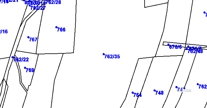 Parcela st. 762/35 v KÚ Tlumačov u Domažlic, Katastrální mapa