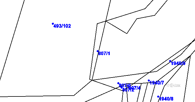 Parcela st. 807/1 v KÚ Tlumačov u Domažlic, Katastrální mapa