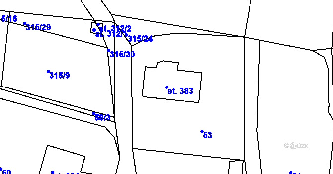 Parcela st. 383 v KÚ Tlumačov u Domažlic, Katastrální mapa