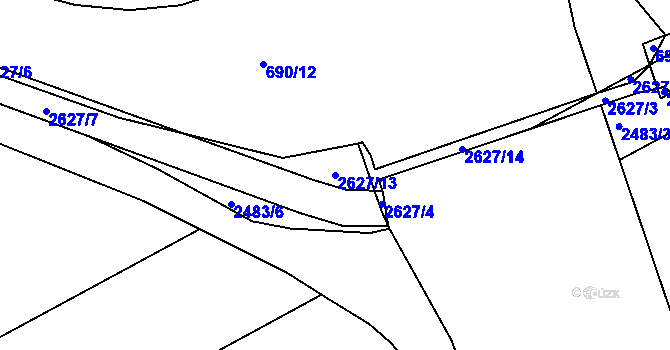 Parcela st. 2627/13 v KÚ Tlumačov na Moravě, Katastrální mapa