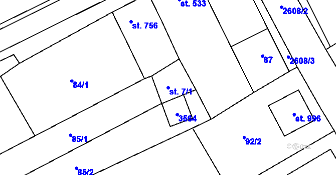 Parcela st. 7/1 v KÚ Tlumačov na Moravě, Katastrální mapa