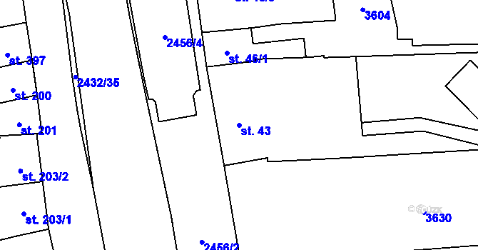 Parcela st. 43 v KÚ Tlumačov na Moravě, Katastrální mapa