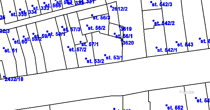 Parcela st. 53/1 v KÚ Tlumačov na Moravě, Katastrální mapa