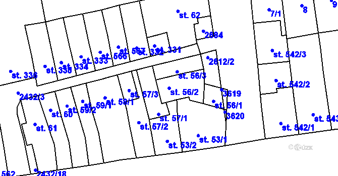 Parcela st. 56/2 v KÚ Tlumačov na Moravě, Katastrální mapa