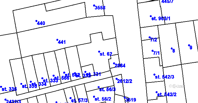 Parcela st. 62 v KÚ Tlumačov na Moravě, Katastrální mapa