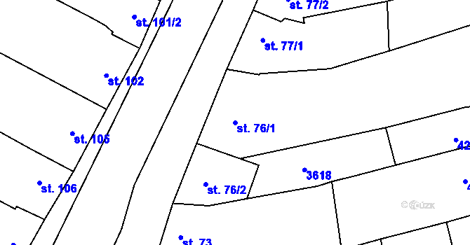 Parcela st. 76/1 v KÚ Tlumačov na Moravě, Katastrální mapa