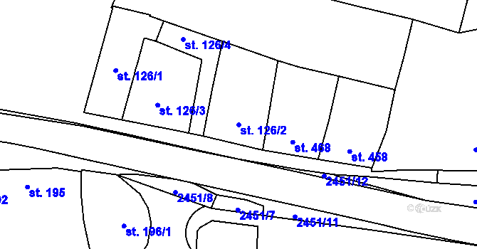 Parcela st. 126/2 v KÚ Tlumačov na Moravě, Katastrální mapa