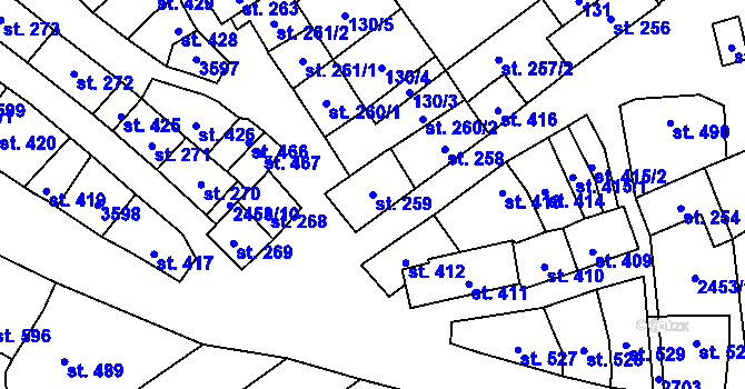 Parcela st. 259 v KÚ Tlumačov na Moravě, Katastrální mapa