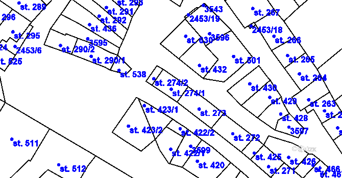 Parcela st. 274/1 v KÚ Tlumačov na Moravě, Katastrální mapa