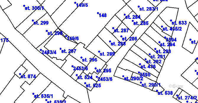 Parcela st. 289 v KÚ Tlumačov na Moravě, Katastrální mapa
