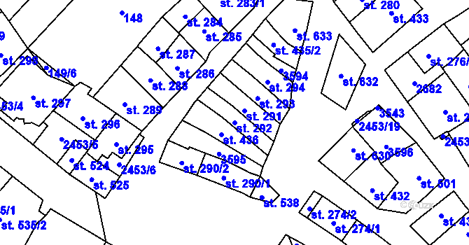 Parcela st. 292 v KÚ Tlumačov na Moravě, Katastrální mapa
