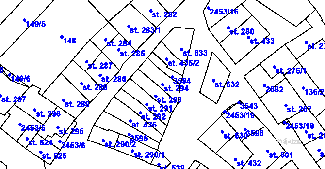 Parcela st. 294 v KÚ Tlumačov na Moravě, Katastrální mapa