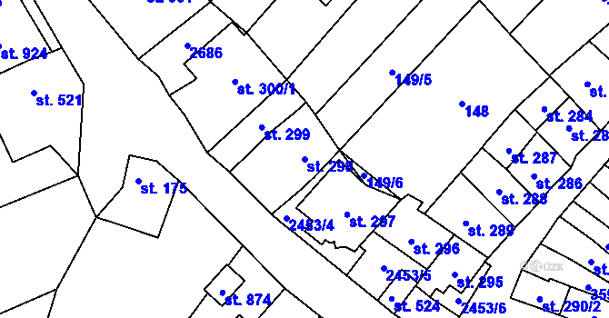 Parcela st. 298 v KÚ Tlumačov na Moravě, Katastrální mapa
