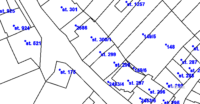 Parcela st. 299 v KÚ Tlumačov na Moravě, Katastrální mapa