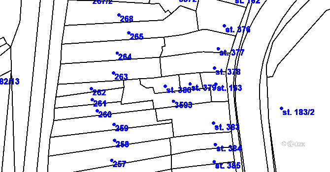 Parcela st. 380 v KÚ Tlumačov na Moravě, Katastrální mapa