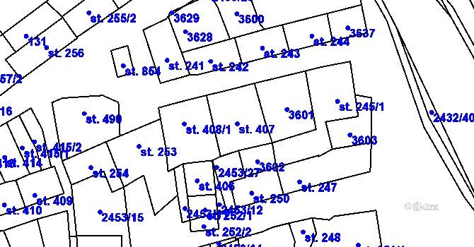 Parcela st. 407 v KÚ Tlumačov na Moravě, Katastrální mapa