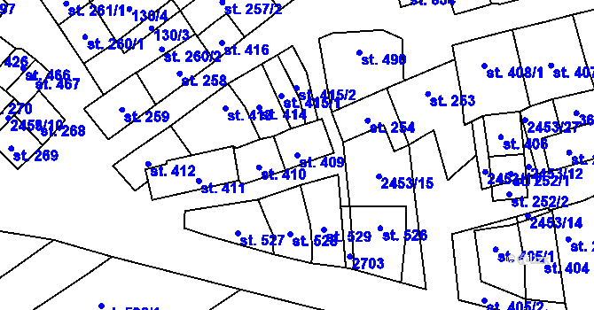 Parcela st. 409 v KÚ Tlumačov na Moravě, Katastrální mapa