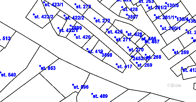 Parcela st. 418 v KÚ Tlumačov na Moravě, Katastrální mapa