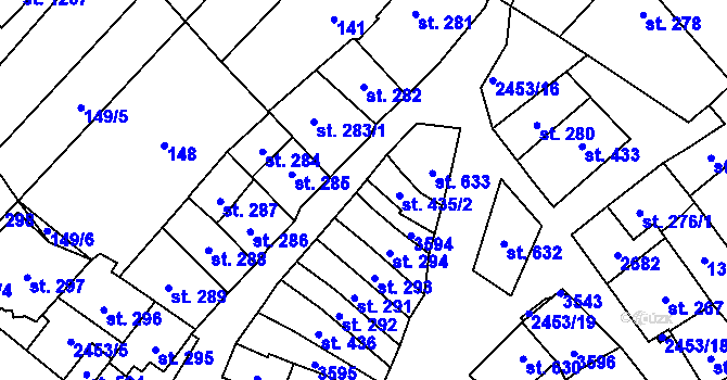 Parcela st. 435/1 v KÚ Tlumačov na Moravě, Katastrální mapa