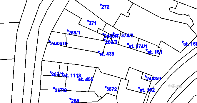 Parcela st. 439 v KÚ Tlumačov na Moravě, Katastrální mapa