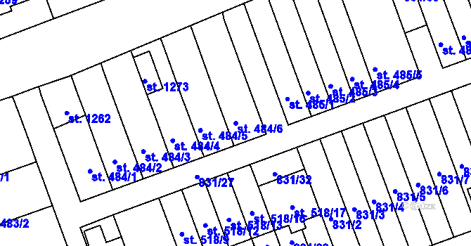Parcela st. 484/6 v KÚ Tlumačov na Moravě, Katastrální mapa