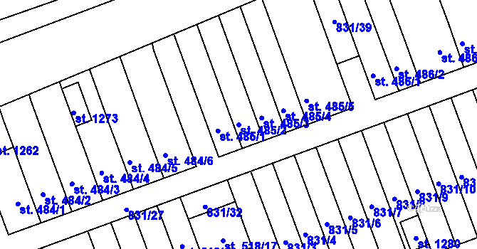 Parcela st. 485/2 v KÚ Tlumačov na Moravě, Katastrální mapa