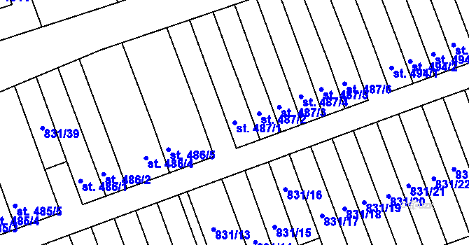 Parcela st. 487/1 v KÚ Tlumačov na Moravě, Katastrální mapa