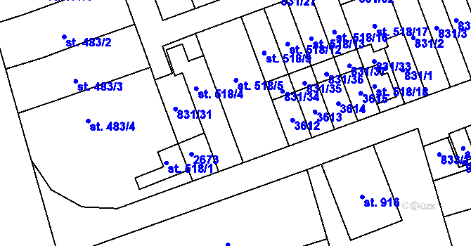 Parcela st. 518/6 v KÚ Tlumačov na Moravě, Katastrální mapa