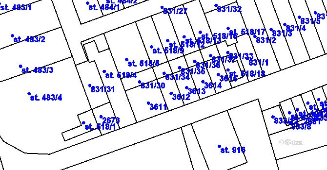 Parcela st. 518/10 v KÚ Tlumačov na Moravě, Katastrální mapa