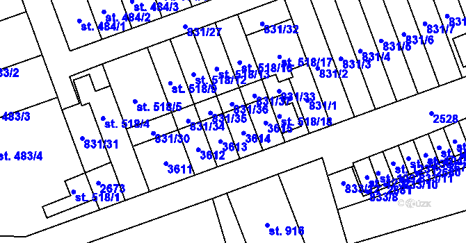 Parcela st. 518/14 v KÚ Tlumačov na Moravě, Katastrální mapa